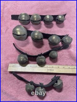 VTG Antique Brass Horse Jingle Sleigh Bells, Primitive Leather Strap, Christmas