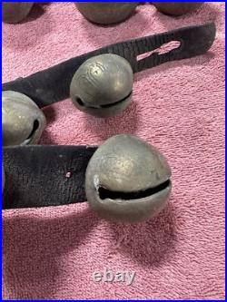 VTG Antique Brass Horse Jingle Sleigh Bells, Primitive Leather Strap, Christmas
