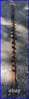 VTG Brass Sleigh Bell Original Leather Strap Horse Carriage Santa Numbered Amish