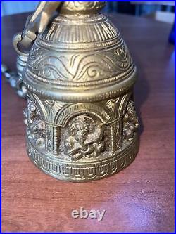 VTG HINDU HEAVY Brass Bell with Chain & Different Elephant Designs