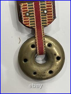 VTG Heavily Detailed Brass & Leather Sleigh Bell hanger Horse Collar See Pics