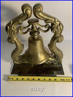 VTG Large Solid Brass Koi Fish Desk / Mantle Asian Style Bell