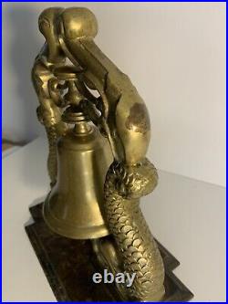 VTG Large Solid Brass Koi Fish Desk / Mantle Asian Style Bell