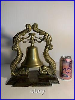 VTG Large Solid Brass Koi Fish Desk / Mantle Asian Style Bell