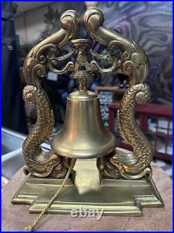 VTG Large Solid Brass Koi Fish Ship Bell Asian Style Bell 12 Tall, Excellent Con