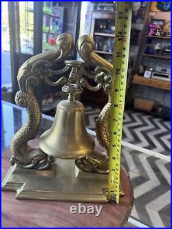 VTG Large Solid Brass Koi Fish Ship Bell Asian Style Bell 12 Tall, Excellent Con