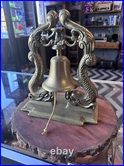 VTG Large Solid Brass Koi Fish Ship Bell Asian Style Bell 12 Tall, Excellent Con