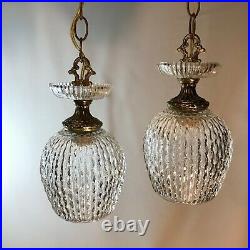 VTG MCM Double Swag Hanging Ceiling Light Lamp textured globe cast canopy LOOK