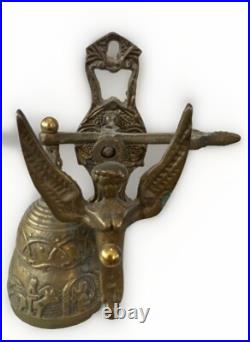 VTG Solid Brass Wall Door Bell with 3D Figural Angel Bird Gothic Farmhouse