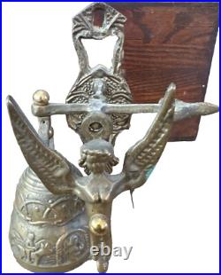 VTG Solid Brass Wall Door Bell with 3D Figural Angel Bird Gothic Farmhouse
