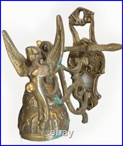 VTG Solid Brass Wall Door Bell with 3D Figural Angel Bird Gothic Farmhouse
