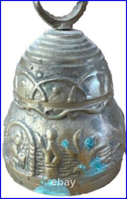 VTG Solid Brass Wall Door Bell with 3D Figural Angel Bird Gothic Farmhouse