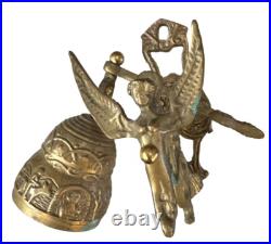 VTG Solid Brass Wall Door Bell with 3D Figural Angel Bird Gothic Farmhouse