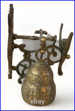 VTG Solid Brass Wall Door Bell with 3D Figural Angel Bird Gothic Farmhouse