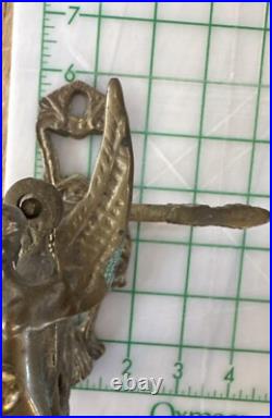 VTG Solid Brass Wall Door Bell with 3D Figural Angel Bird Gothic Farmhouse