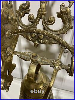 VTG. Victorian Ornate Bronze Brass Bell w Original Hanger Wall Mount Pull Chain