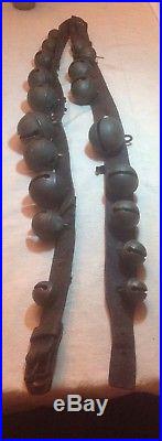 Very Early Antique Sleighbells Brass Leather