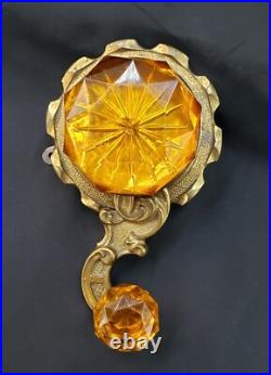 Very Rare Antique Faceted Amber Crystal & Solid Brass Servant Bell Pull GA9378