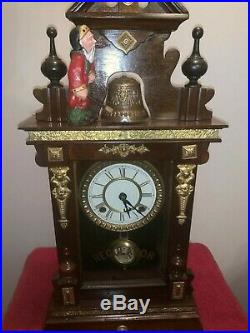 Very Scarce Antique Clock-monk Swings @ Brass Bell As Hours Count Off The Time