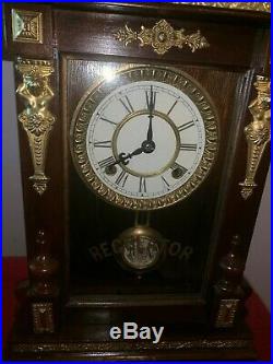 Very Scarce Antique Clock-monk Swings @ Brass Bell As Hours Count Off The Time