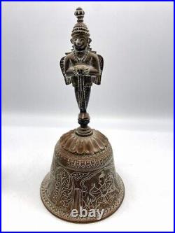 Very large and heavy Antique Etched Brass Hindu Temple Bell