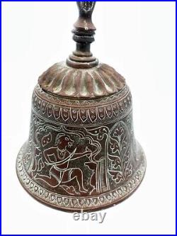 Very large and heavy Antique Etched Brass Hindu Temple Bell