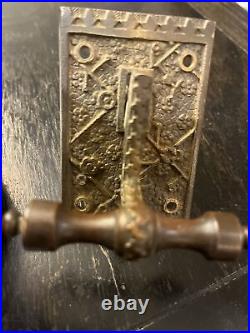 Victorian Bronze Mech Doorbell & Antique Lever Pull Pat 1879 original patina