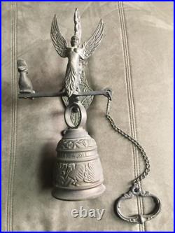 Victorian Ornate Brass Bell w Original Hanger Wall Mount Pull Chain