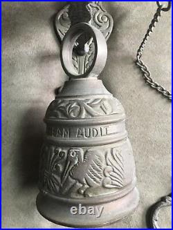 Victorian Ornate Brass Bell w Original Hanger Wall Mount Pull Chain