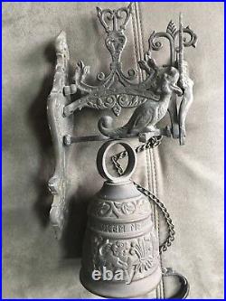 Victorian Ornate Brass Bell w Original Hanger Wall Mount Pull Chain