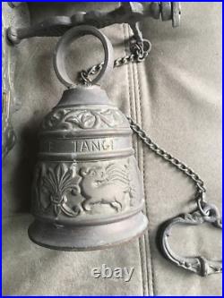 Victorian Ornate Brass Bell w Original Hanger Wall Mount Pull Chain
