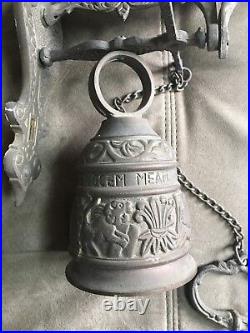 Victorian Ornate Brass Bell w Original Hanger Wall Mount Pull Chain