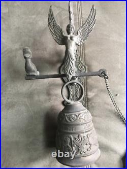 Victorian Ornate Brass Bell w Original Hanger Wall Mount Pull Chain