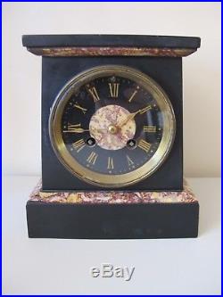 Victorian Slate & Marble Mantel Clock Vincenti Brass Bell Strike