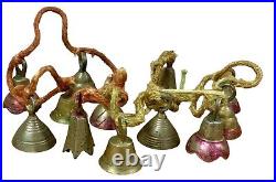 Vintage 12 Bell On Rope Beautiful Sounding Bells With Writing On Them 40 Rare