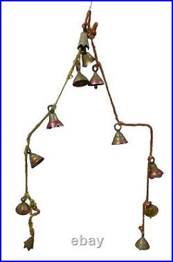 Vintage 12 Bell On Rope Beautiful Sounding Bells With Writing On Them 40 Rare