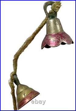 Vintage 12 Bell On Rope Beautiful Sounding Bells With Writing On Them 40 Rare