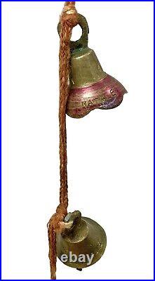 Vintage 12 Bell On Rope Beautiful Sounding Bells With Writing On Them 40 Rare