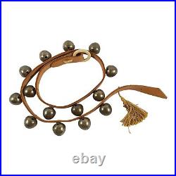 Vintage 14 Brass Christmas Sleigh Bells on 42 Tan Leather Strap with Gold Tassel