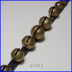 Vintage 15 Graduated Horse Brass Bells on Leather Belt Strap 63 Numbered