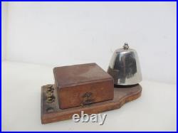 Vintage 1930s Electric Door Bell Railway Butler Bell Brass on Wooden Plinth