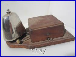 Vintage 1930s Electric Door Bell Railway Butler Bell Brass on Wooden Plinth