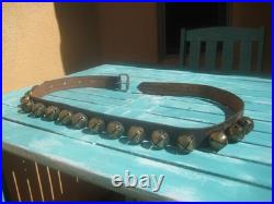 Vintage 20 Brass Horse Drawn Sleigh Bells 63 Leather 1 3/4 Width Band Strap