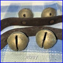 Vintage 22 Sleigh Bells On Original Leather Strap