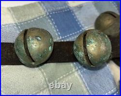 Vintage 22 Sleigh Bells On Original Leather Strap