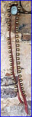 Vintage 41 Brass Sleigh Bells On 74 Leather Strap / Copper Rivets Penna. Dutch