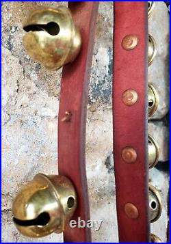 Vintage 41 Brass Sleigh Bells On 74 Leather Strap / Copper Rivets Penna. Dutch