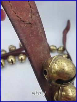 Vintage 41 Brass Sleigh Bells On 74 Leather Strap / Copper Rivets Penna. Dutch