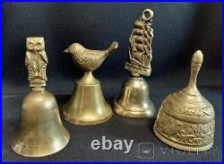 Vintage 4 Bells Collection Germany Bird Ship Brass Collector Decor Rare Old 20th