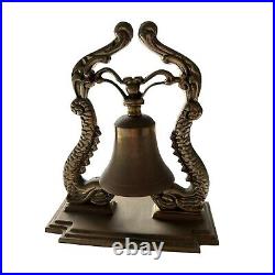 Vintage 6.5 Solid Brass Dragon Koi Fish Ship Desk Mantle Asian Style Bell